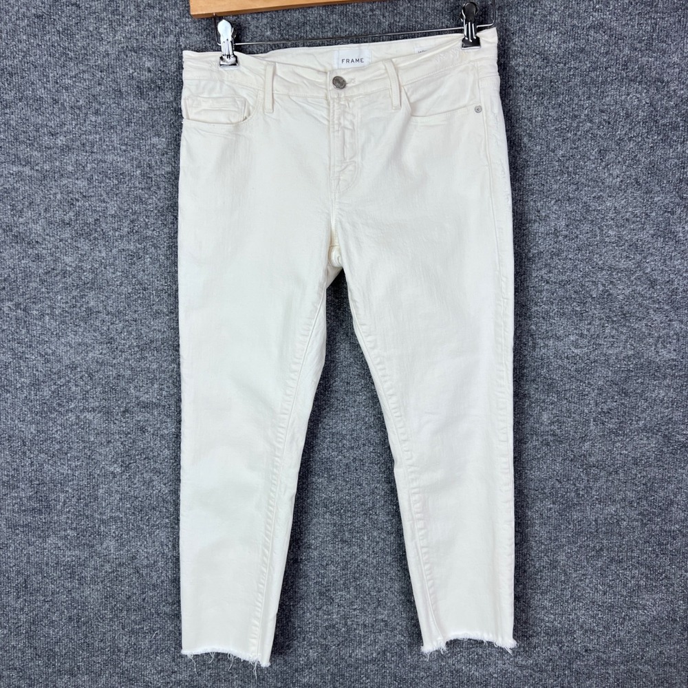 FRAME Le Garcon Crop White Denim Jeans Raw Hem Womens Casual Everyday 28